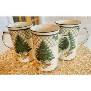 Mikasa Heritage Christmas Story Mugs Set of 3 Vintage Stoneware 16 oz